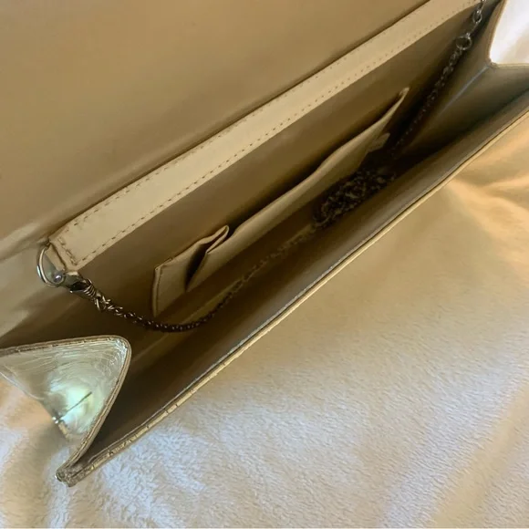 70’s Era Bright Gold Evening Clutch; Crossbody opt. - Picture 3 of 14